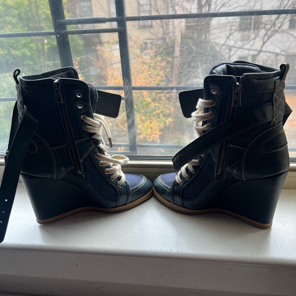 Zadig & Voltaire Spr- Sum 2019 Blue Denim and Dark Blue Leather Sneaker Wedges - Picture 9 of 13